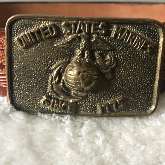 United States Marines Since 1775 solid brass world globe buckle leather belt - Picture 2 of 9